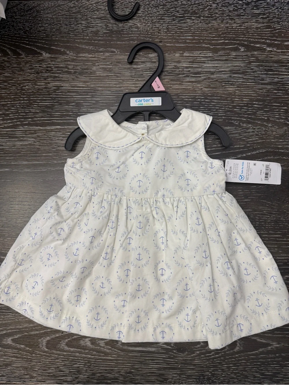 Carter's White Dress with Light Blue Anchor Print and Peter Pan Collar
